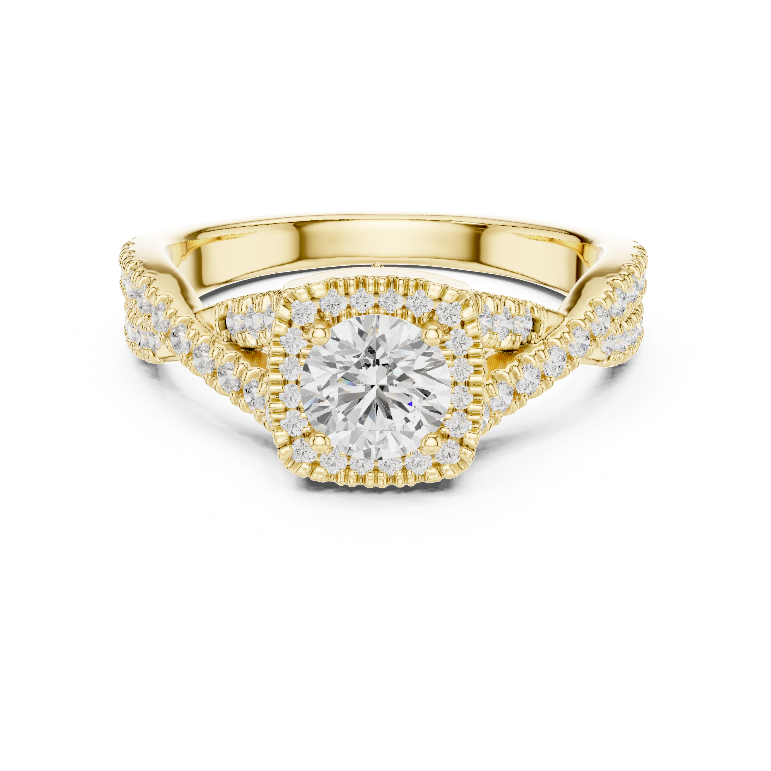 Brilliant Round Halo Ring with Twisted Pave Band for Her