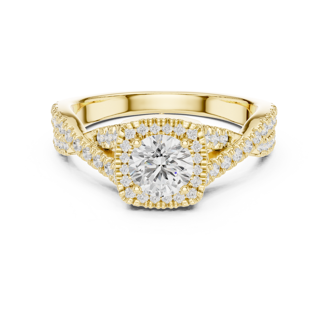 Brilliant Round Halo Ring with Twisted Pave Band for Her