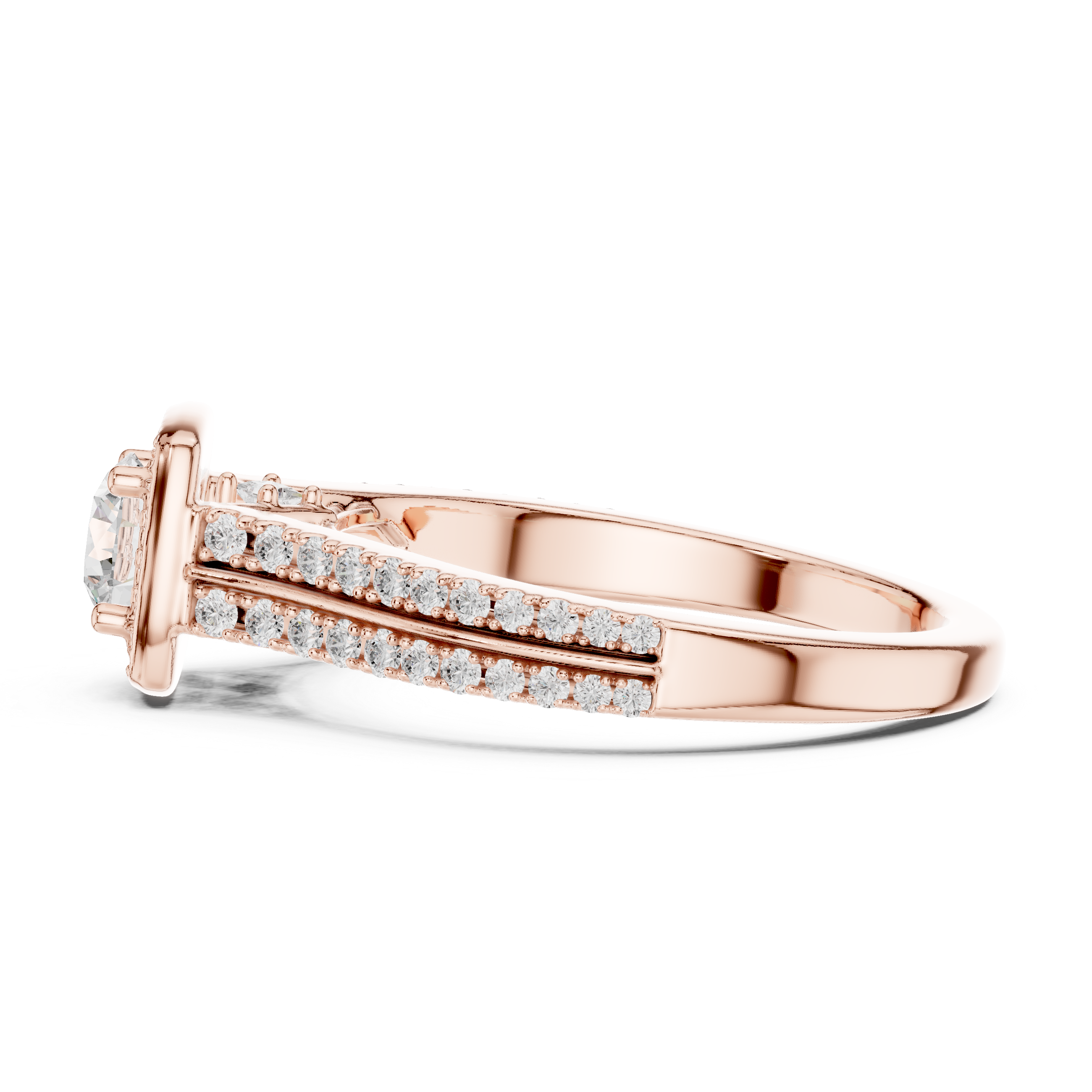 White Gold Round Halo Diamond Ring with Double Pave Band