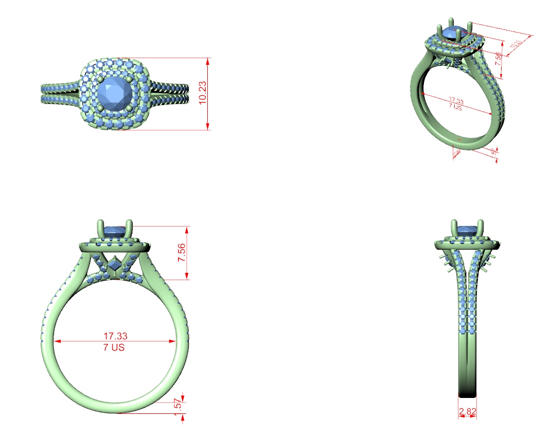 Cluster Split Shank Wedding Bridal Ring with Double Diamond Band