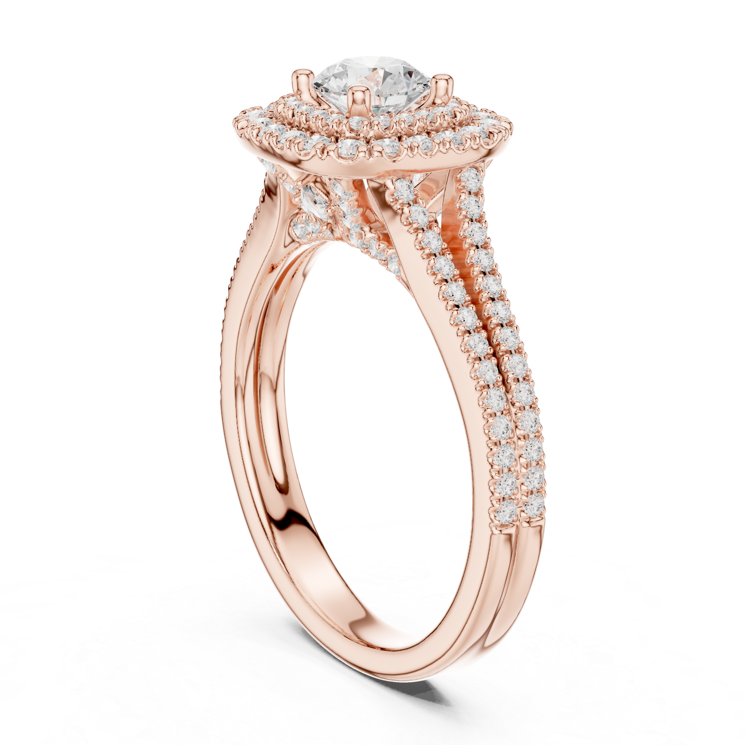 Cluster Split Shank Wedding Bridal Ring with Double Diamond Band
