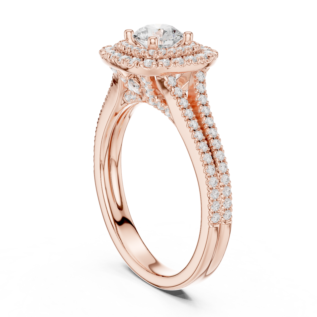 Cluster Split Shank Wedding Bridal Ring with Double Diamond Band