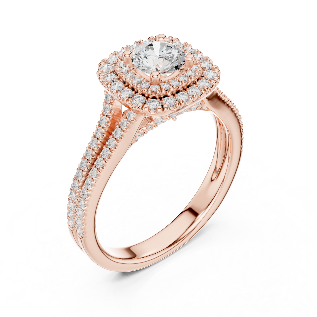 Cluster Split Shank Wedding Bridal Ring with Double Diamond Band