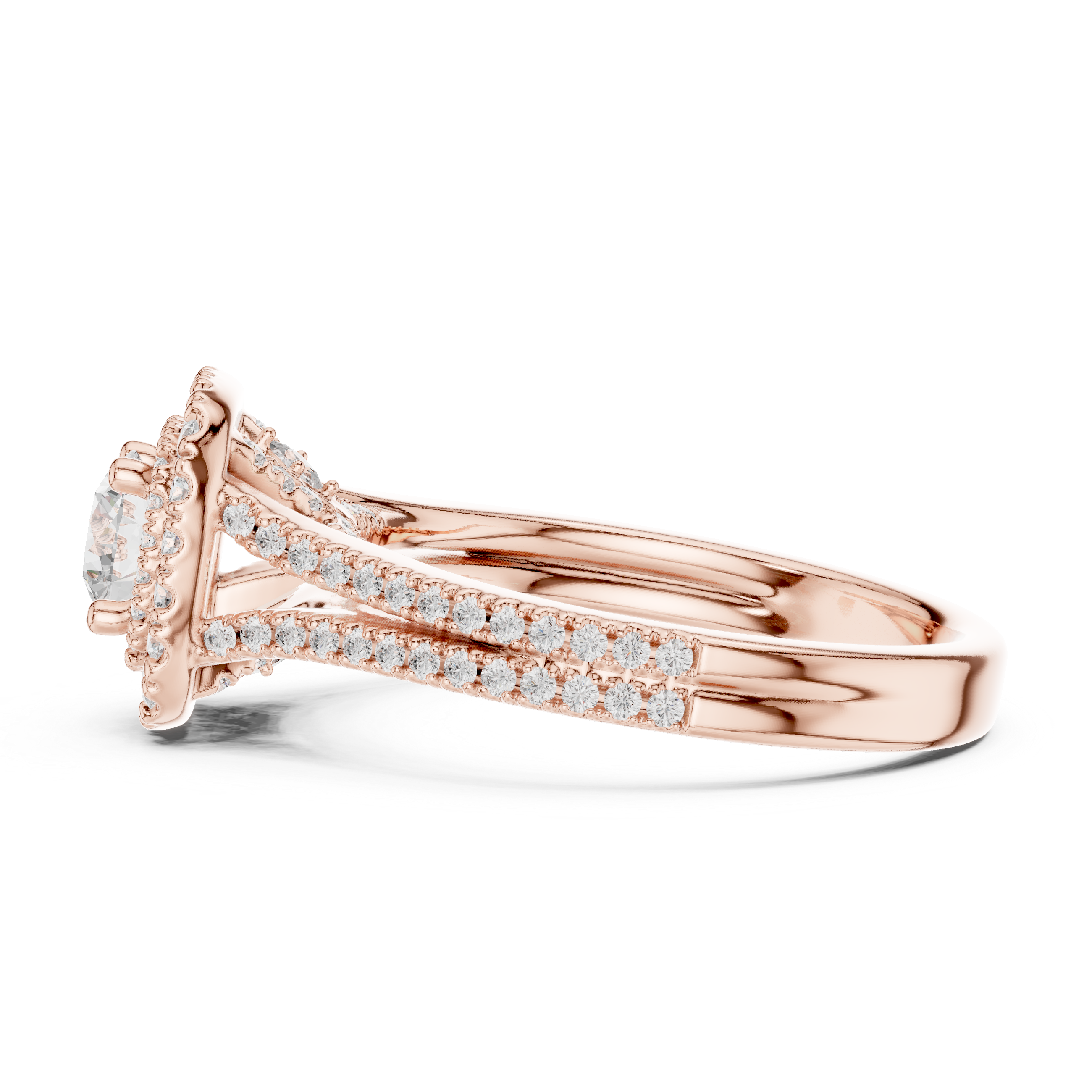Cluster Split Shank Wedding Bridal Ring with Double Diamond Band