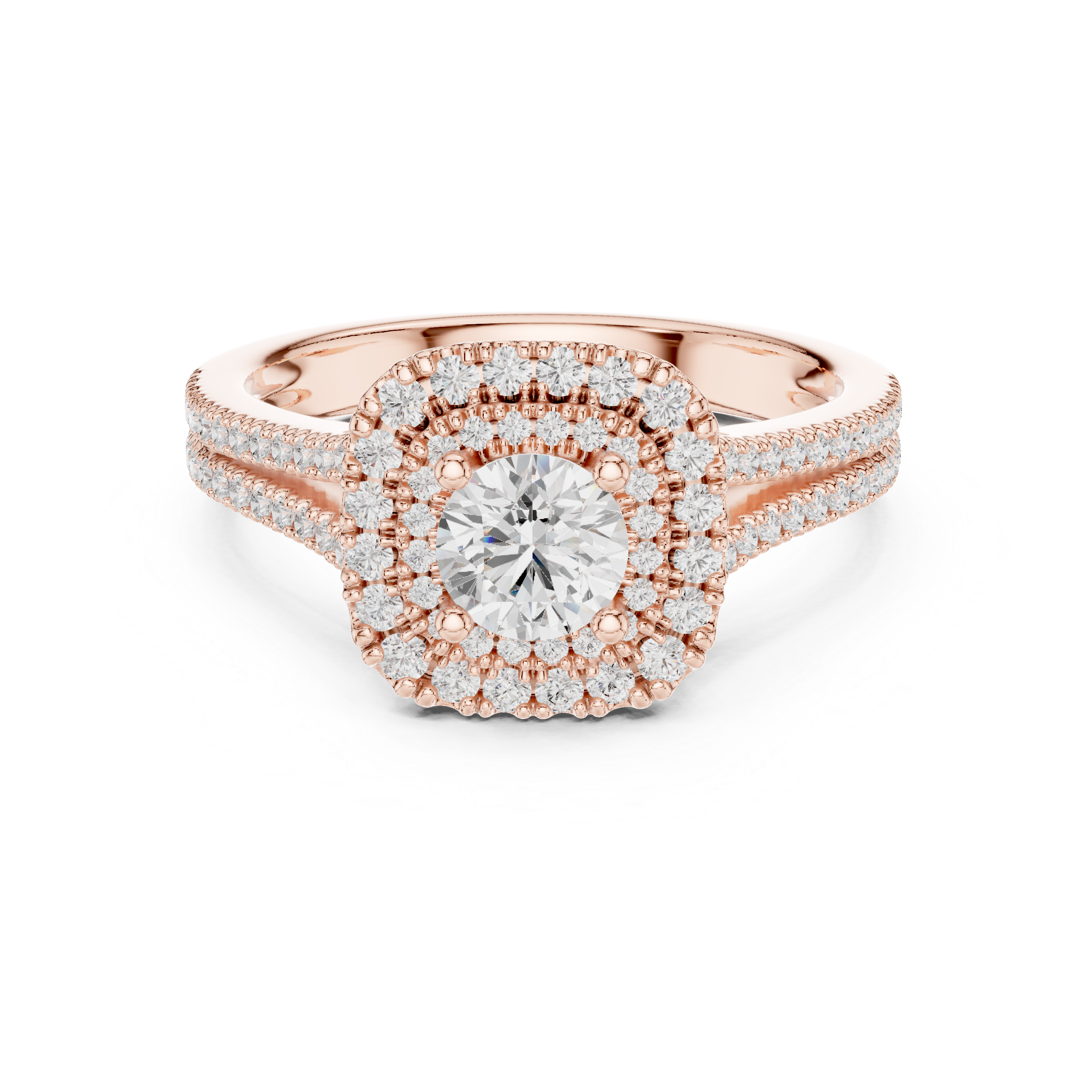 Cluster Split Shank Wedding Bridal Ring with Double Diamond Band