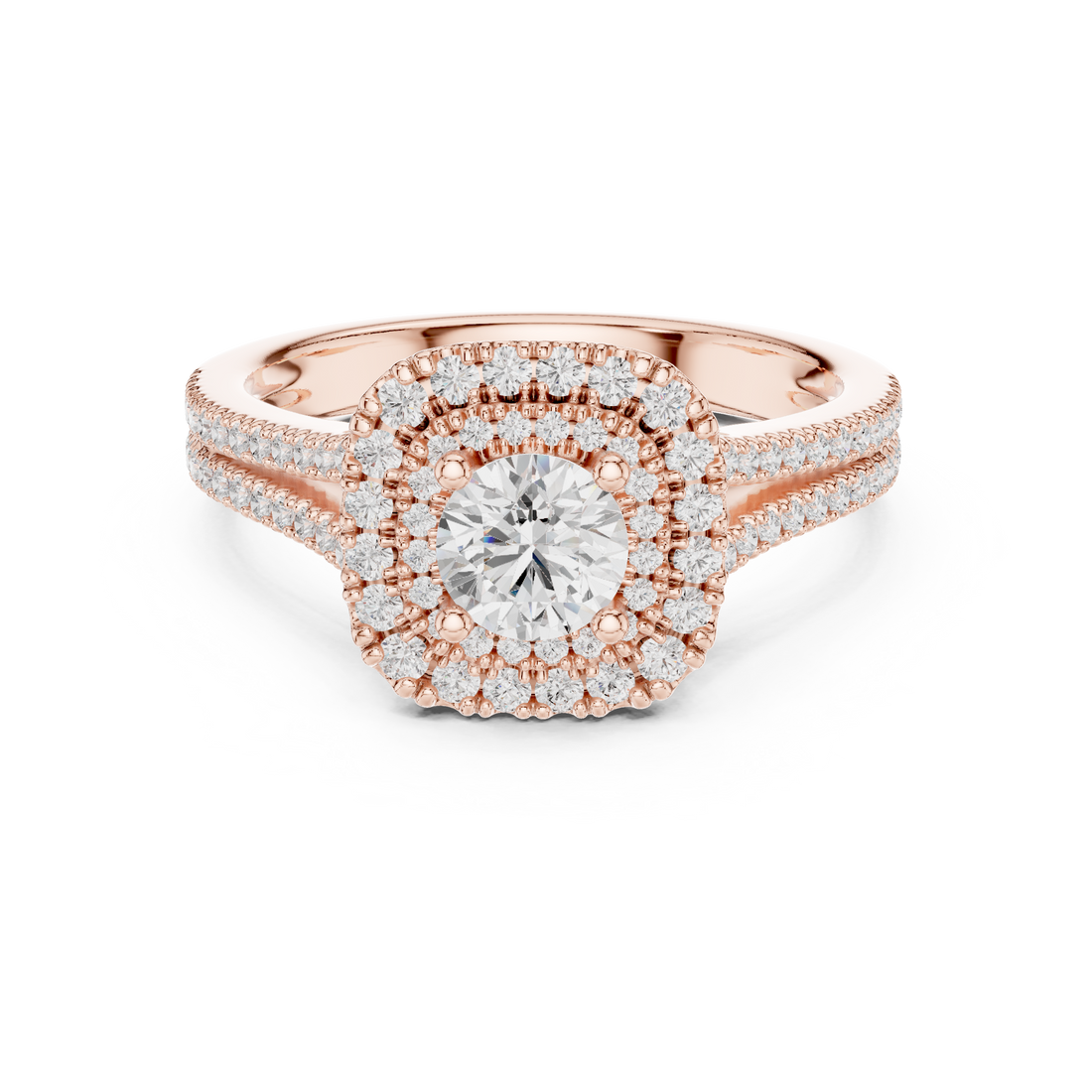 Cluster Split Shank Wedding Bridal Ring with Double Diamond Band