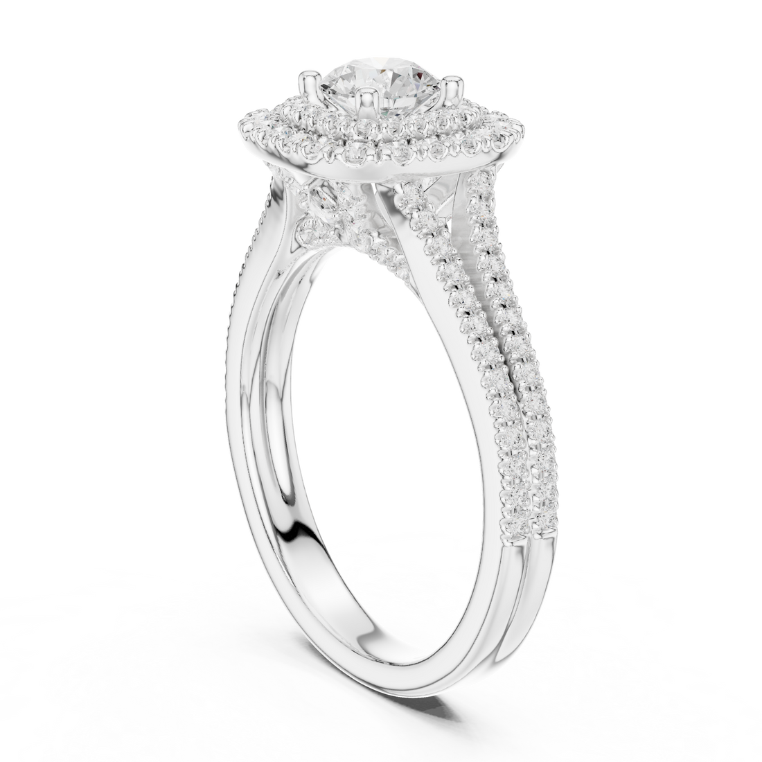 Cluster Split Shank Wedding Bridal Ring with Double Diamond Band
