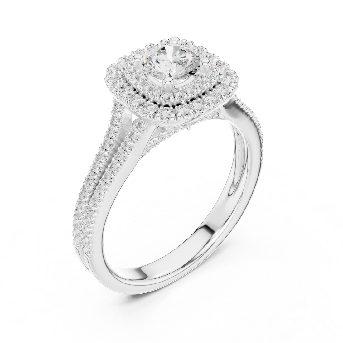 Cluster Split Shank Wedding Bridal Ring with Double Diamond Band
