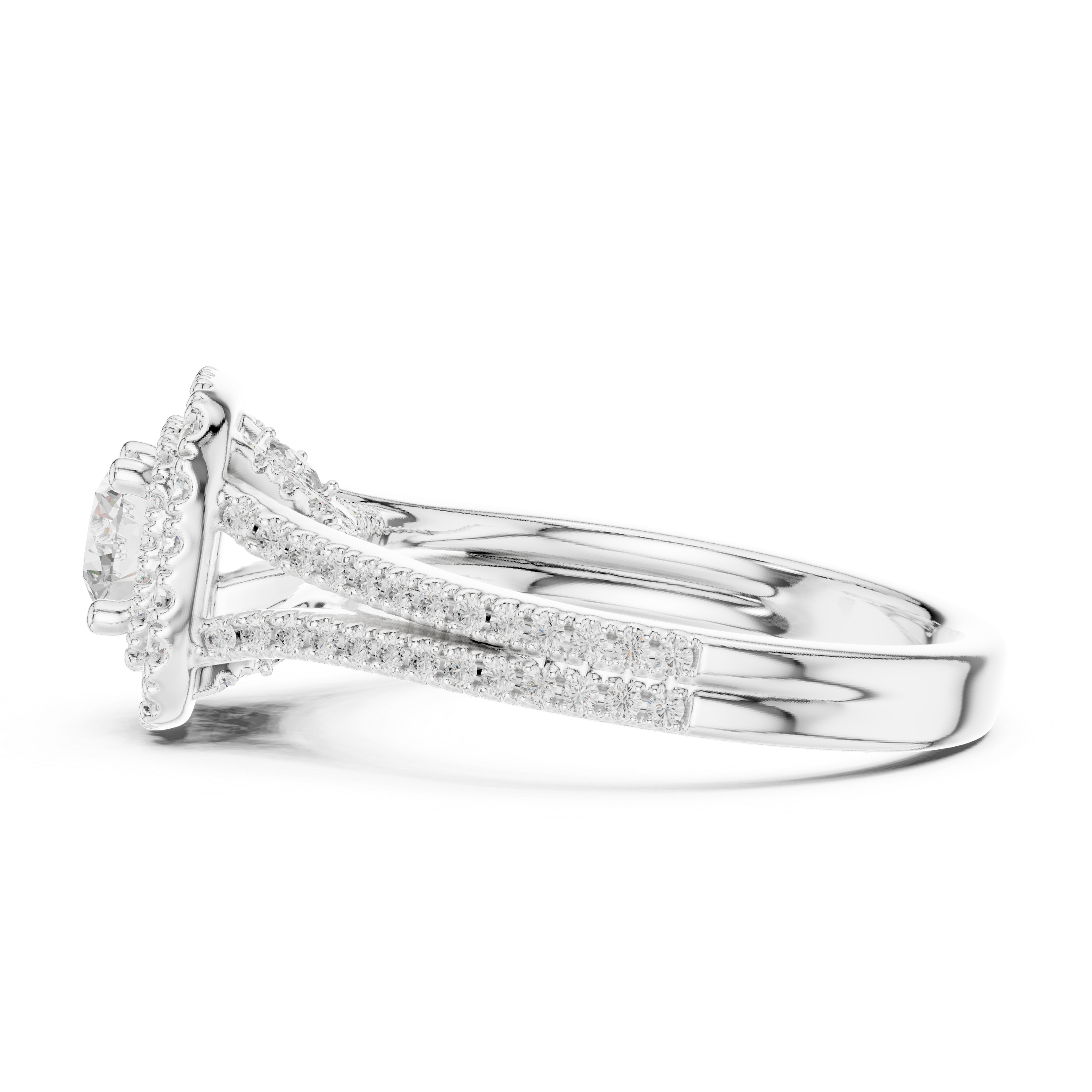 Cluster Split Shank Wedding Bridal Ring with Double Diamond Band