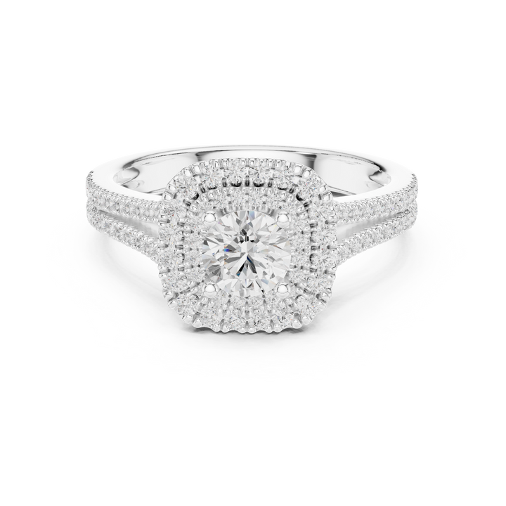Cluster Split Shank Wedding Bridal Ring with Double Diamond Band