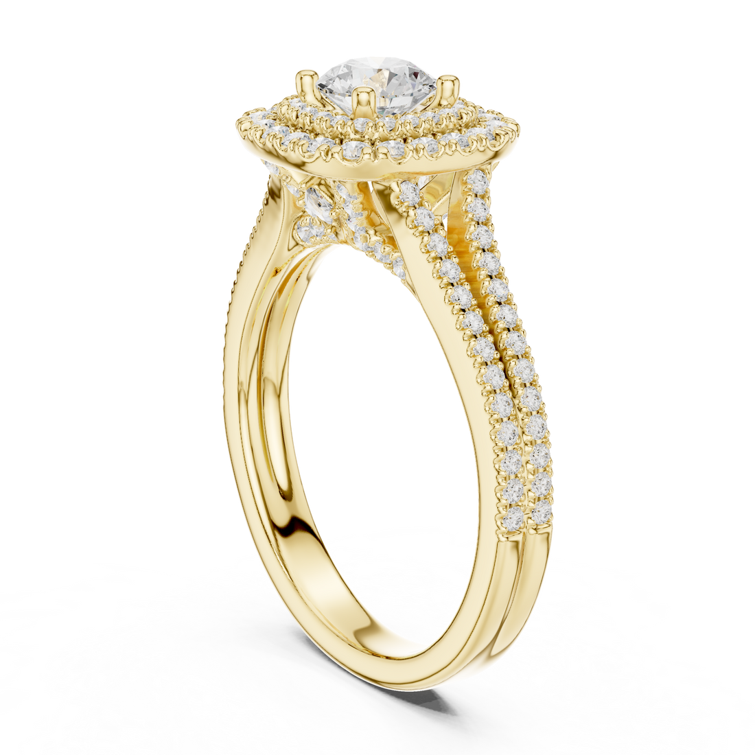 Cluster Split Shank Wedding Bridal Ring with Double Diamond Band