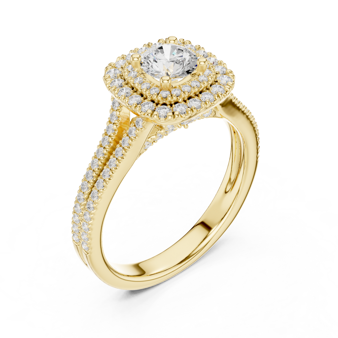 Cluster Split Shank Wedding Bridal Ring with Double Diamond Band