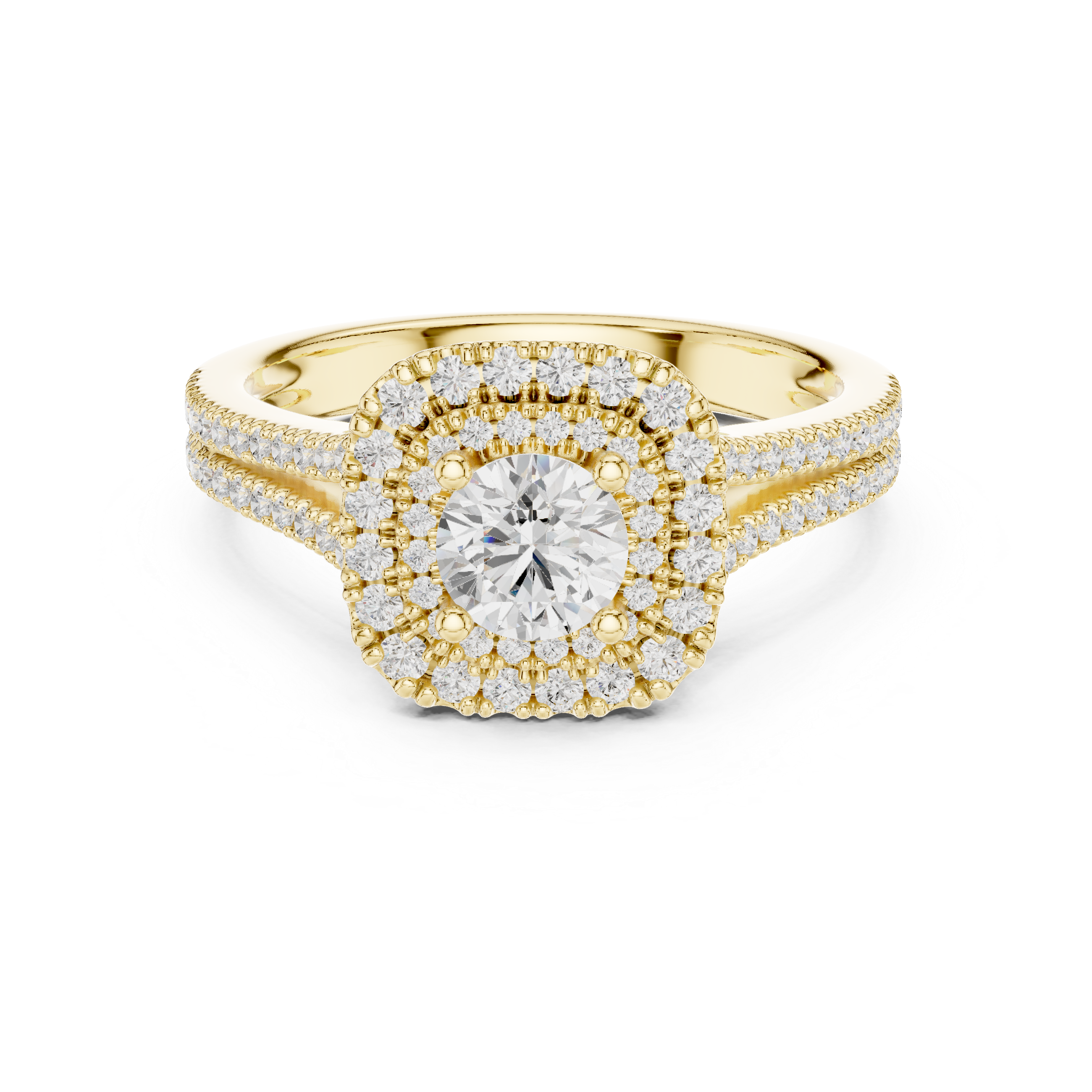Cluster Split Shank Wedding Bridal Ring with Double Diamond Band