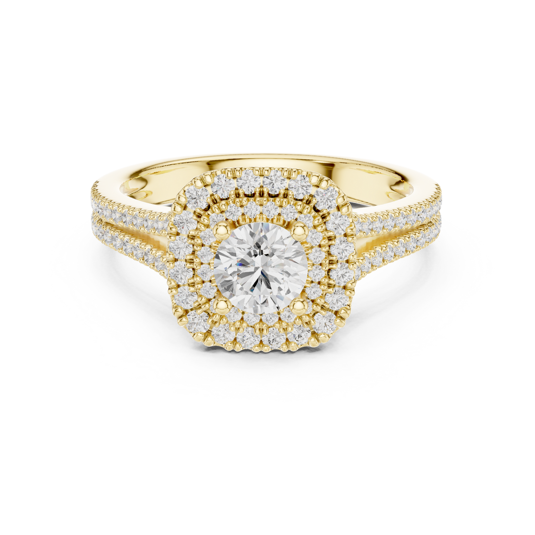 Cluster Split Shank Wedding Bridal Ring with Double Diamond Band