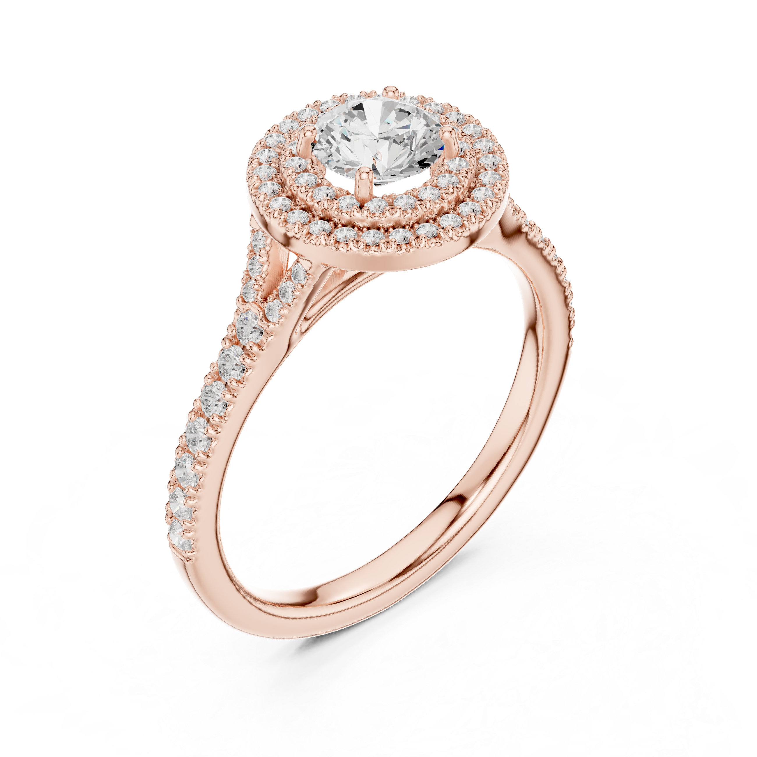 Double Halo Simple Round Diamond Engagement Wedding Ring