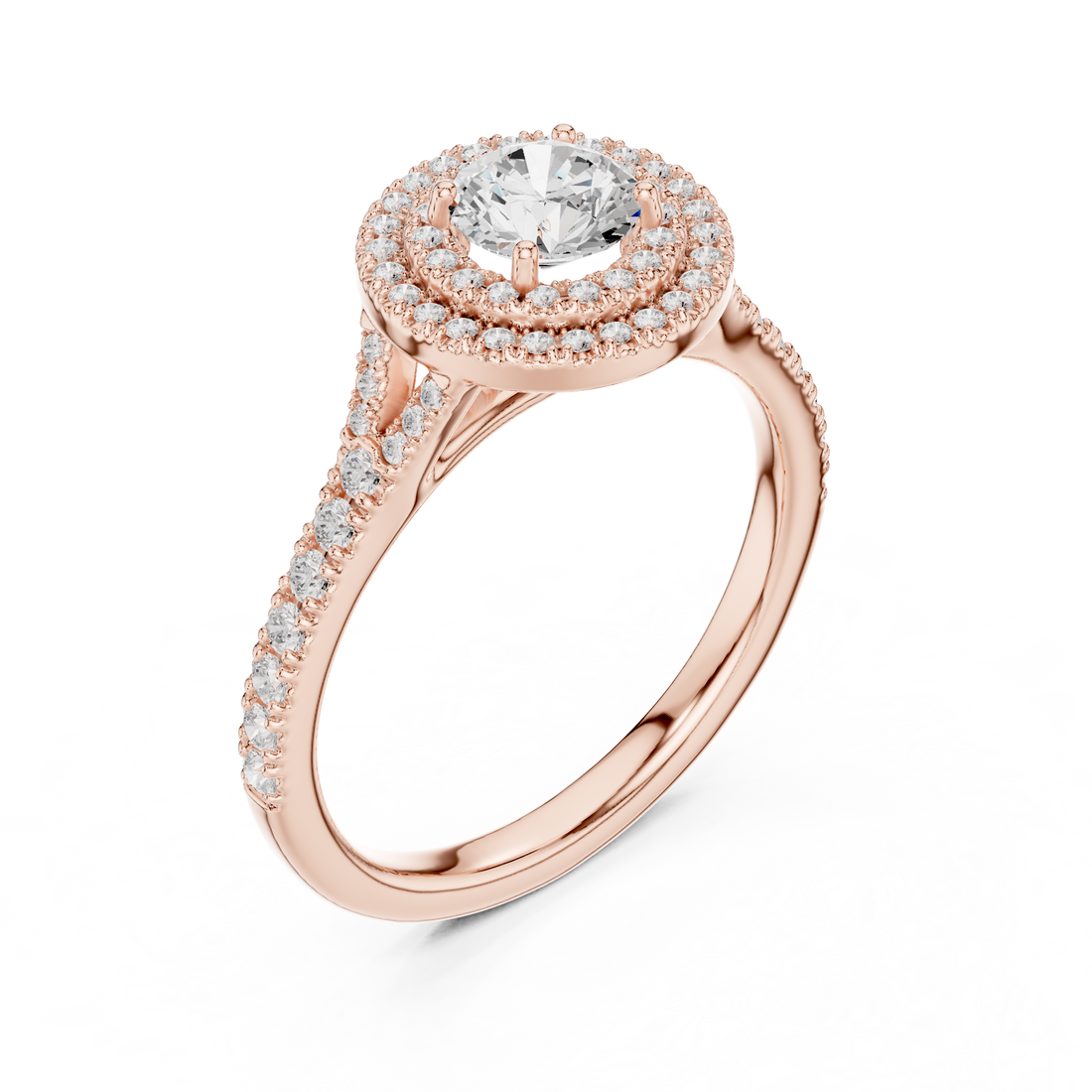 Double Halo Simple Round Diamond Engagement Wedding Ring