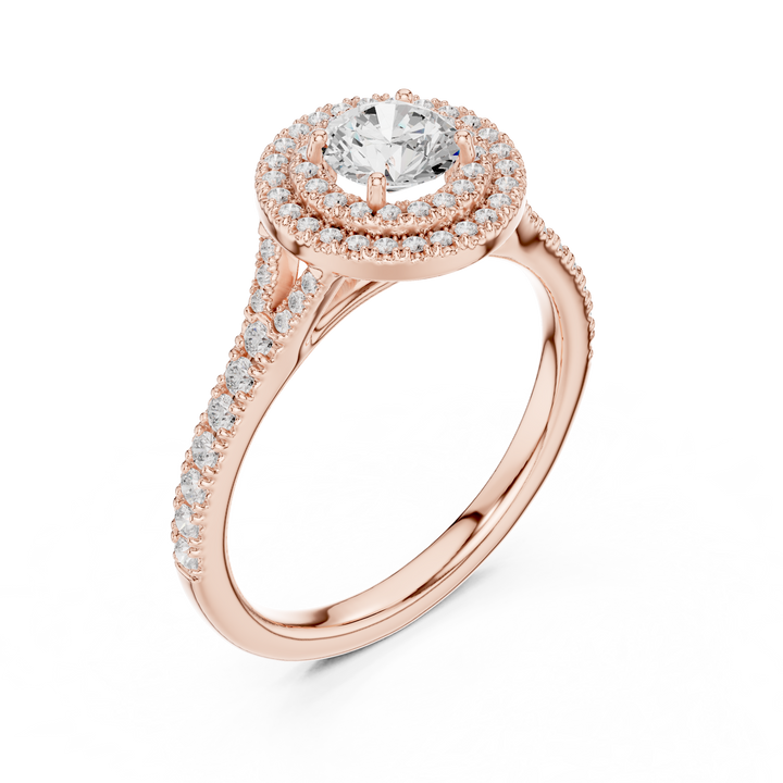 Double Halo Simple Round Diamond Engagement Wedding Ring