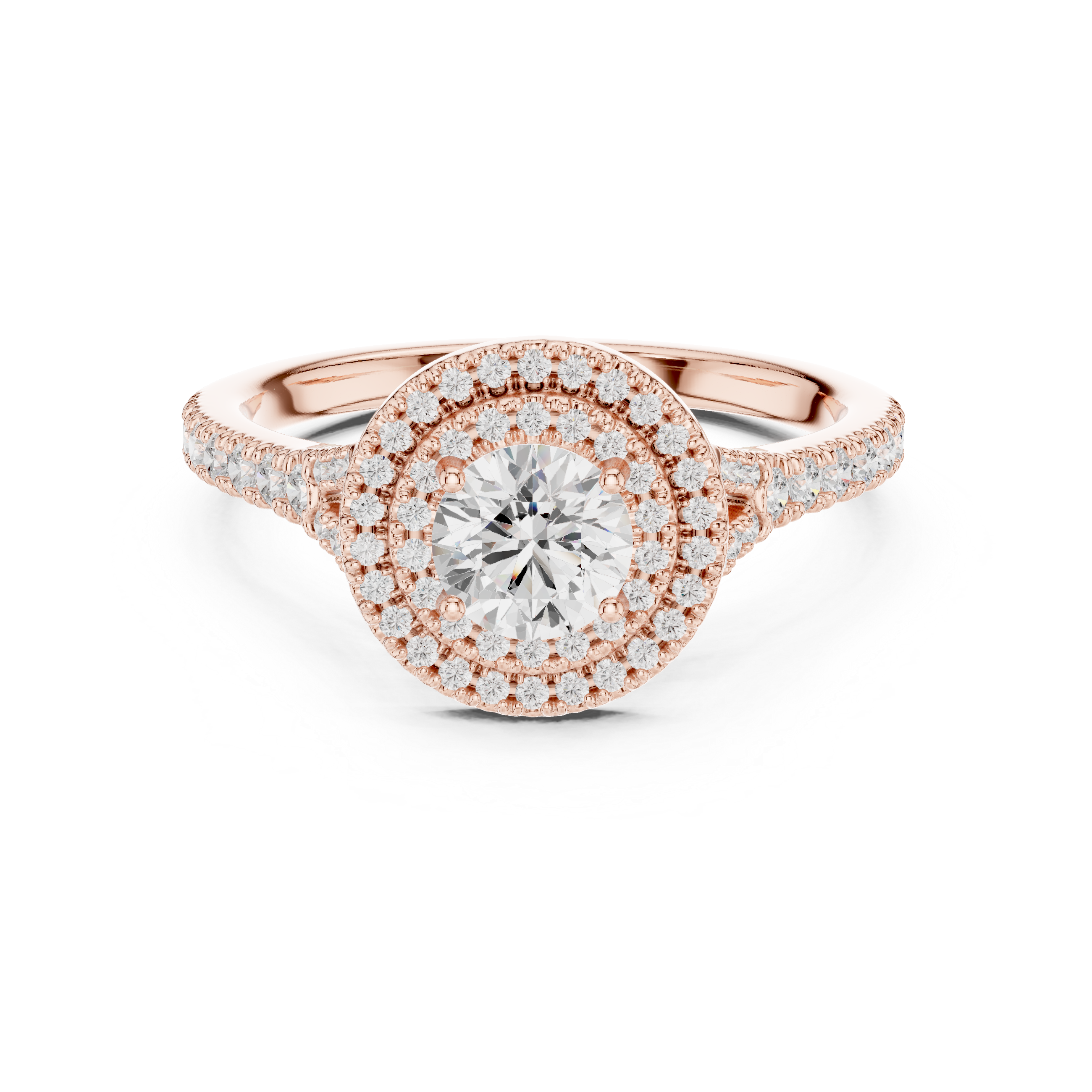 Double Halo Simple Round Diamond Engagement Wedding Ring