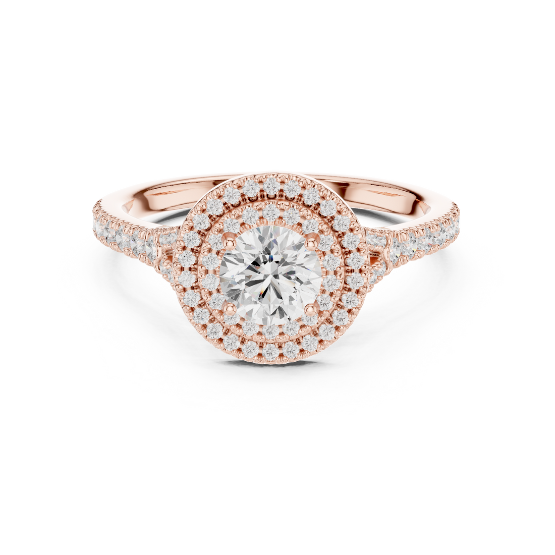 Double Halo Simple Round Diamond Engagement Wedding Ring