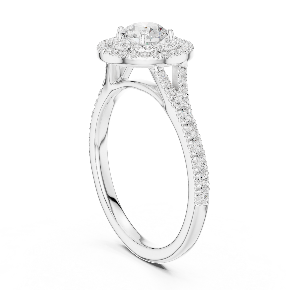 Double Halo Simple Round Diamond Engagement Wedding Ring