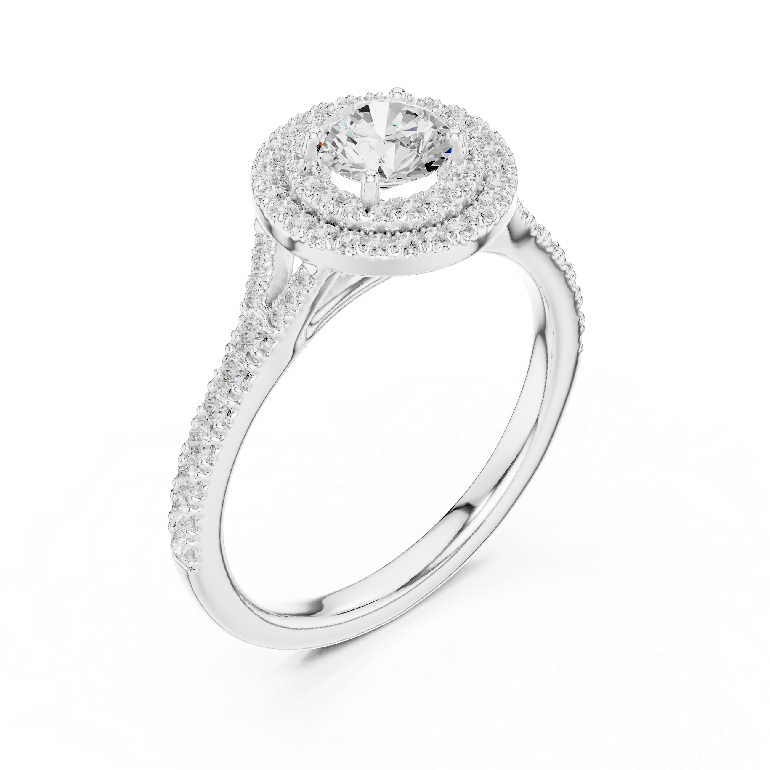 Double Halo Simple Round Diamond Engagement Wedding Ring