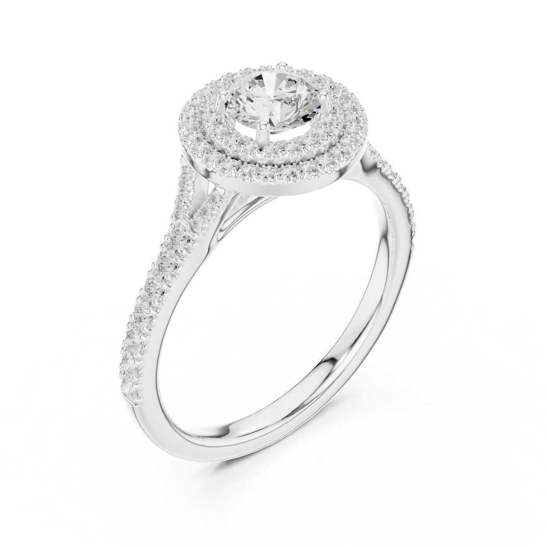 Double Halo Simple Round Diamond Engagement Wedding Ring