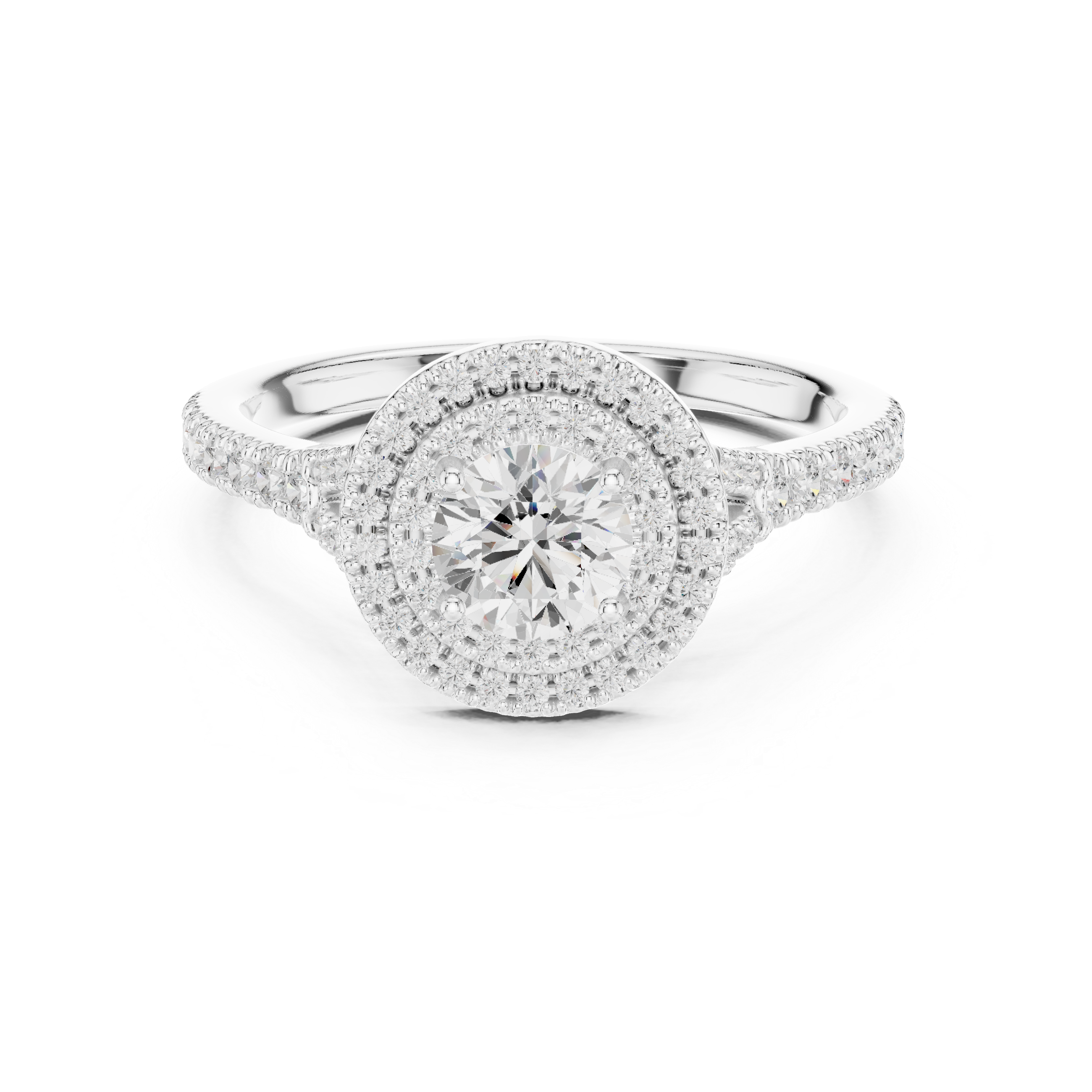 Double Halo Simple Round Diamond Engagement Wedding Ring