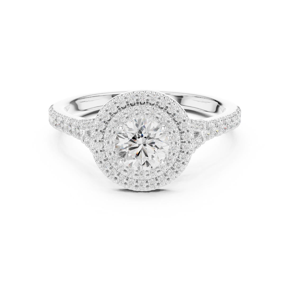 Double Halo Simple Round Diamond Engagement Wedding Ring