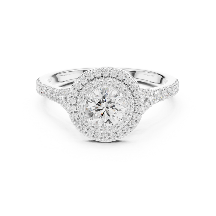 Double Halo Simple Round Diamond Engagement Wedding Ring