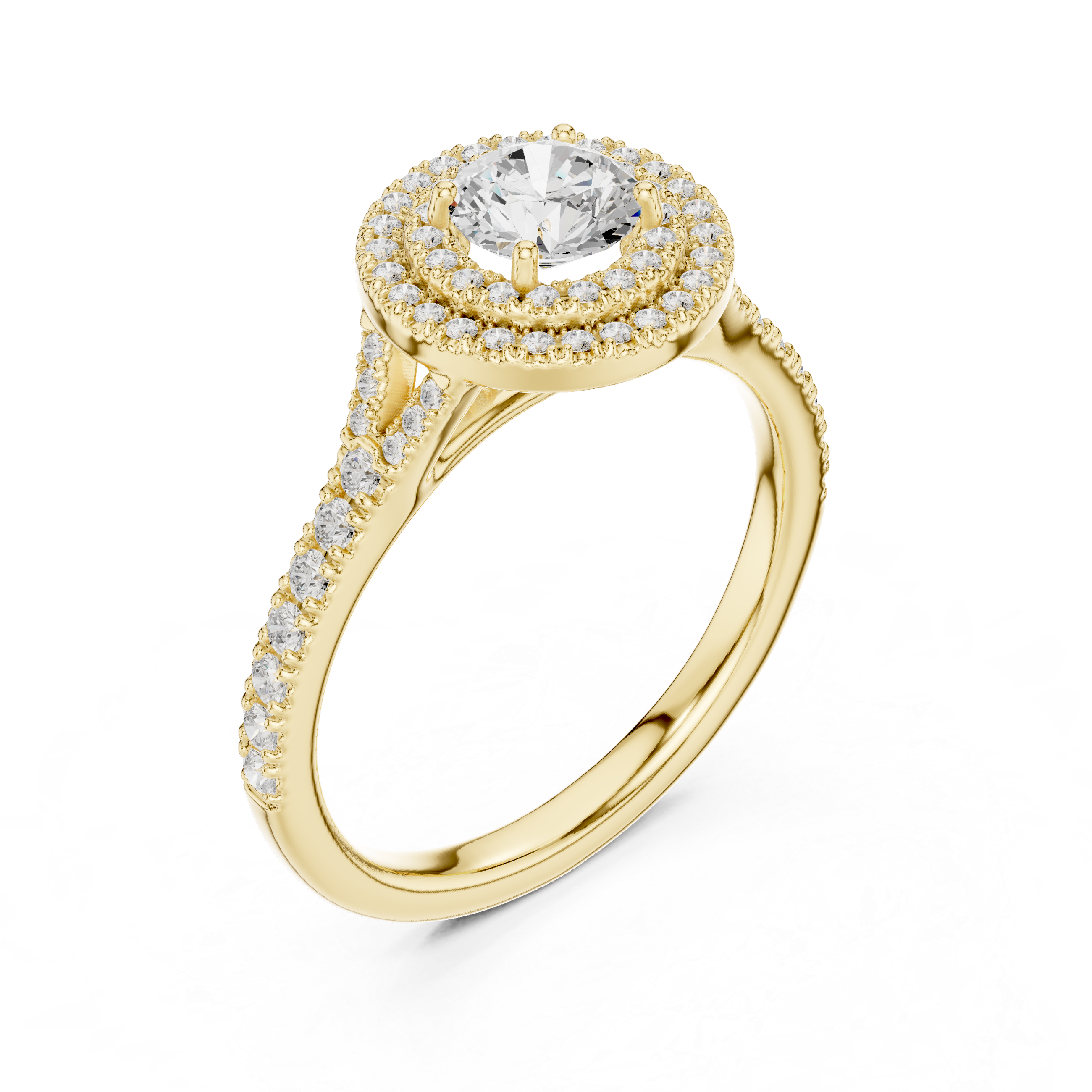 Double Halo Simple Round Diamond Engagement Wedding Ring