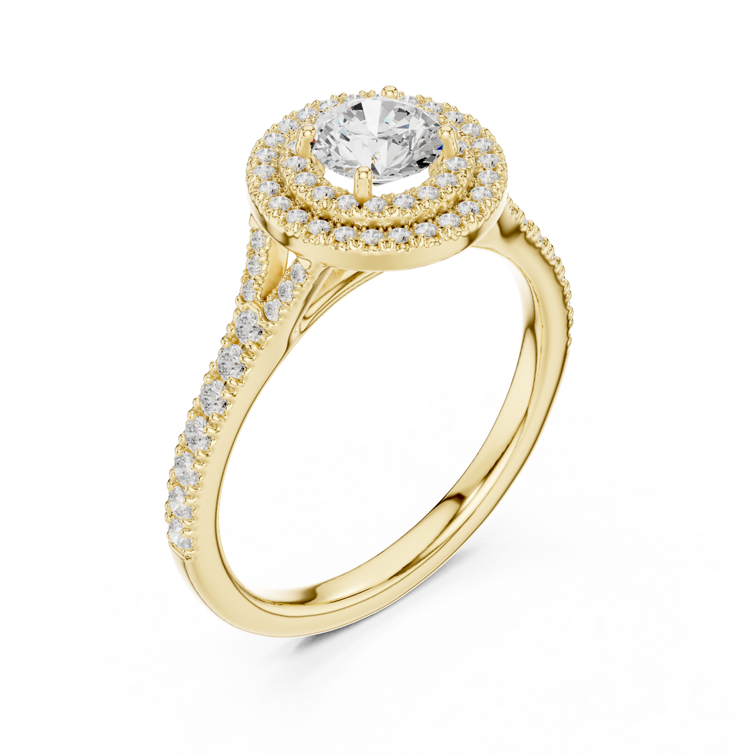 Double Halo Simple Round Diamond Engagement Wedding Ring