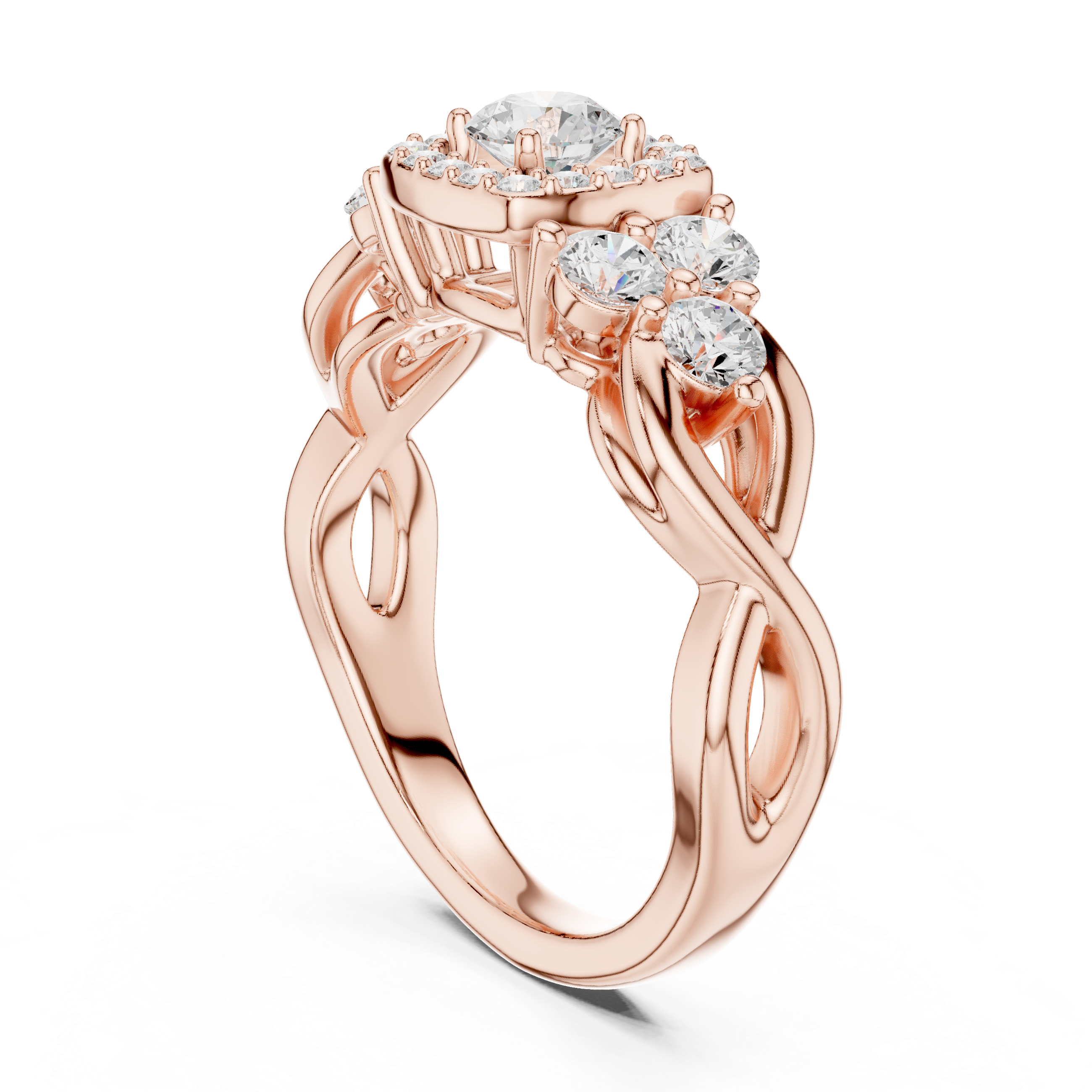 Infinity Loop Halo Diamond Ring with Micro Pave Band