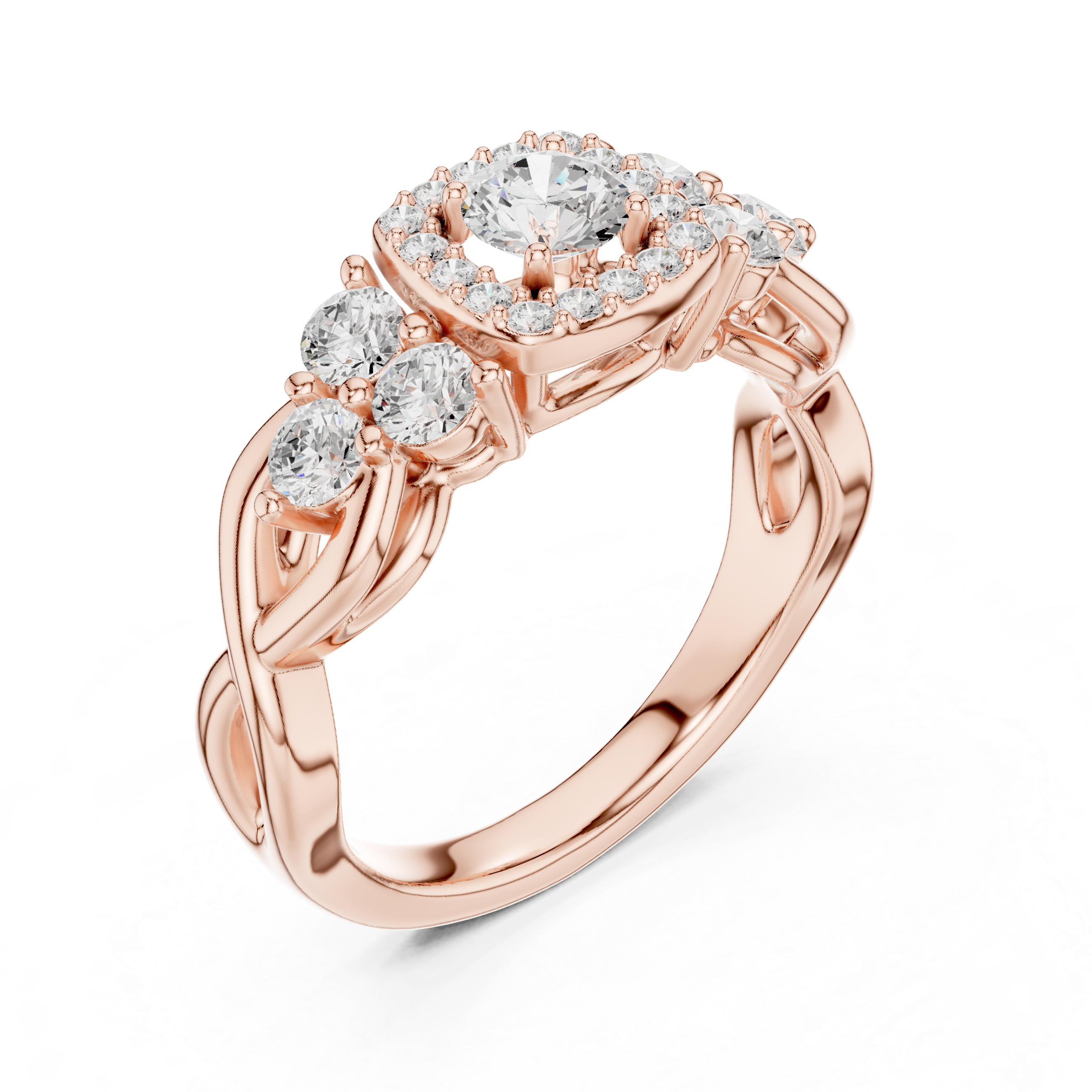 Infinity Loop Halo Diamond Ring with Micro Pave Band