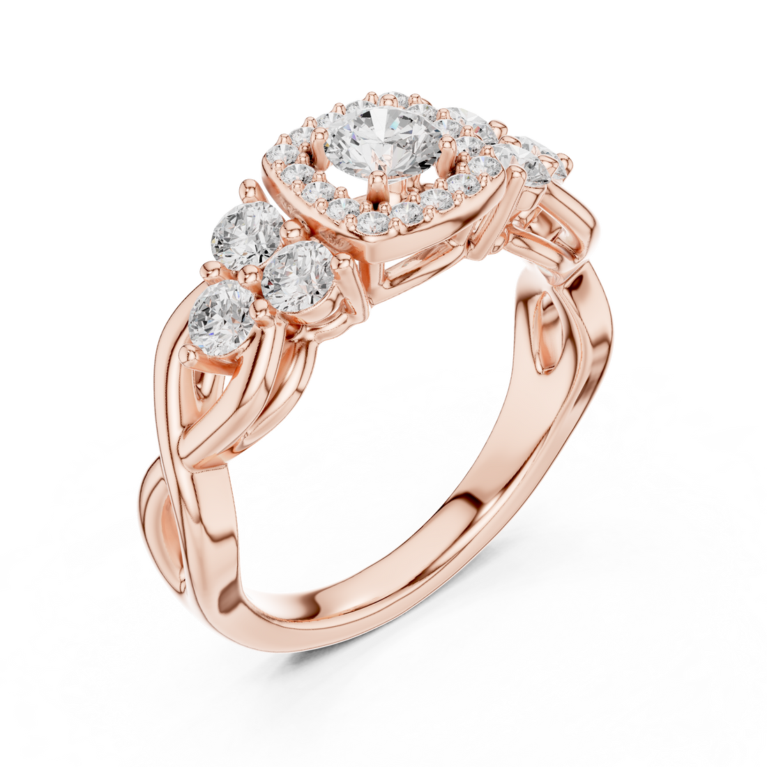 Infinity Loop Halo Diamond Ring with Micro Pave Band