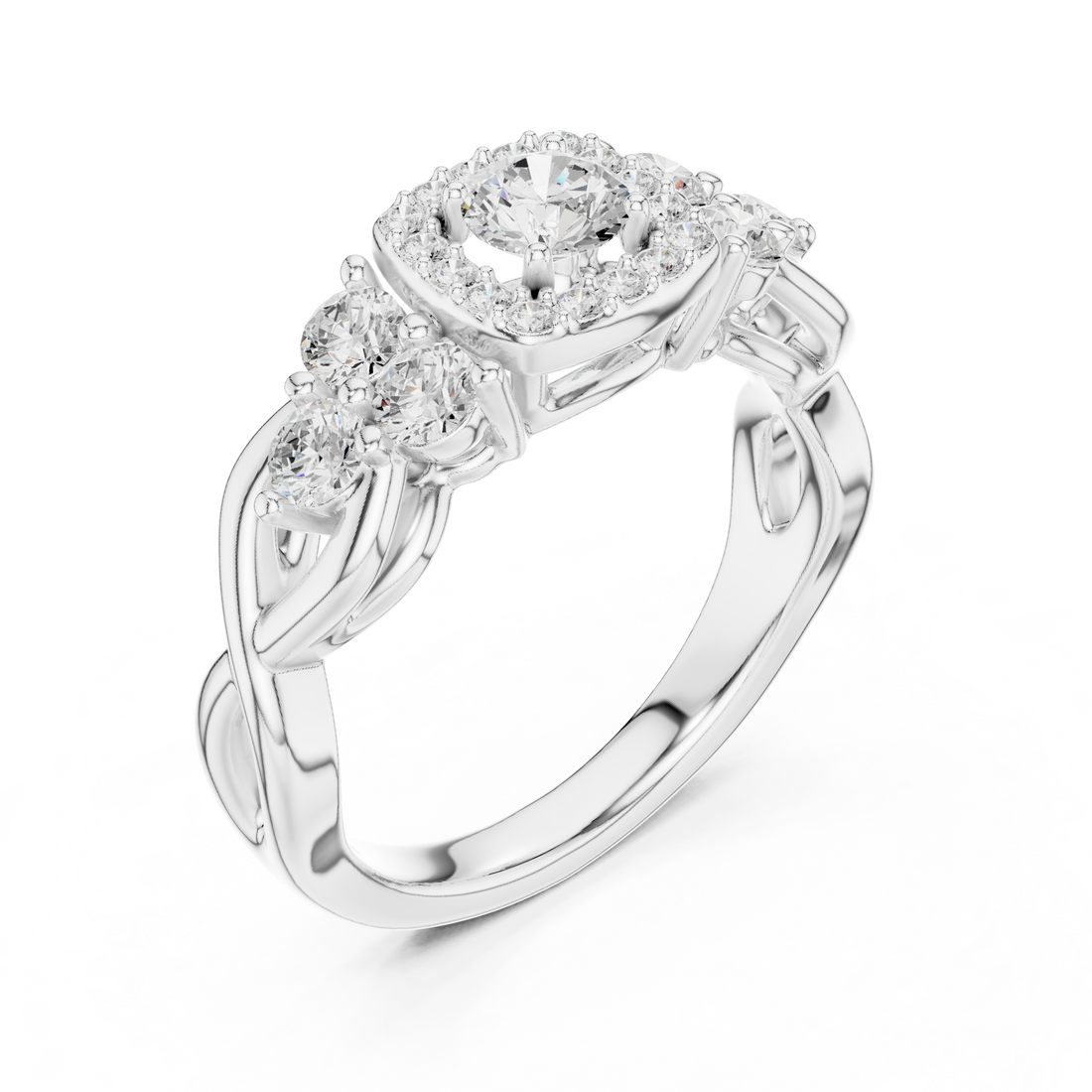 Infinity Loop Halo Diamond Ring with Micro Pave Band