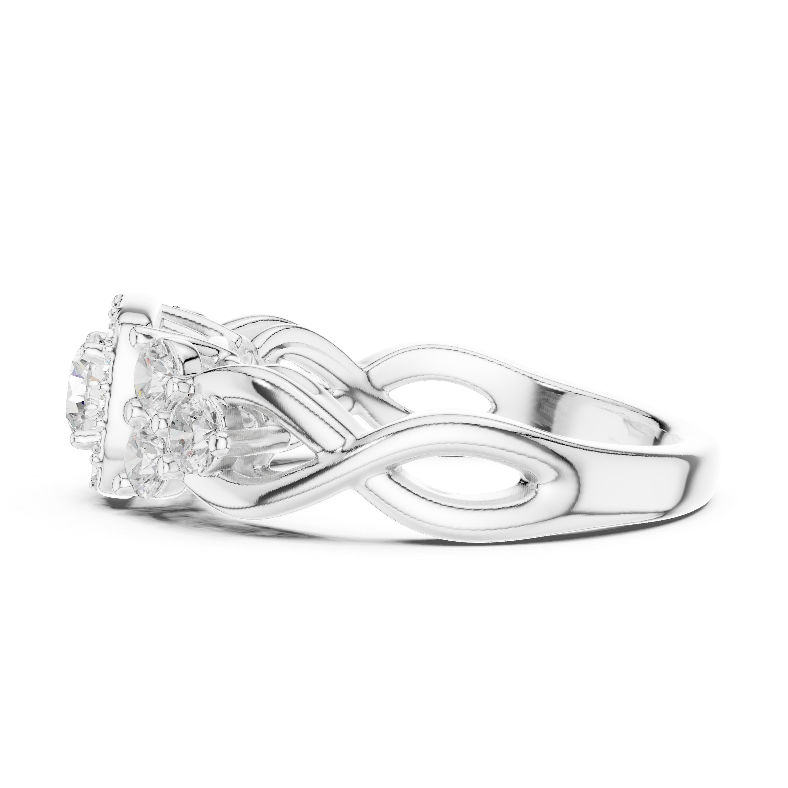 Infinity Loop Halo Diamond Ring with Micro Pave Band