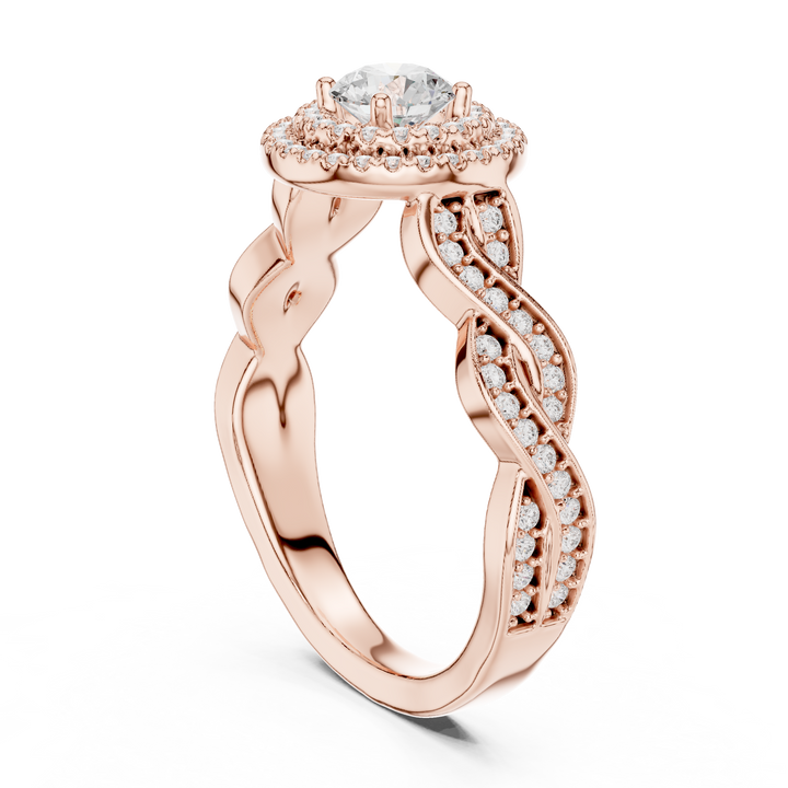 Twisted Infinity Halo Diamond Ring with Pave Band