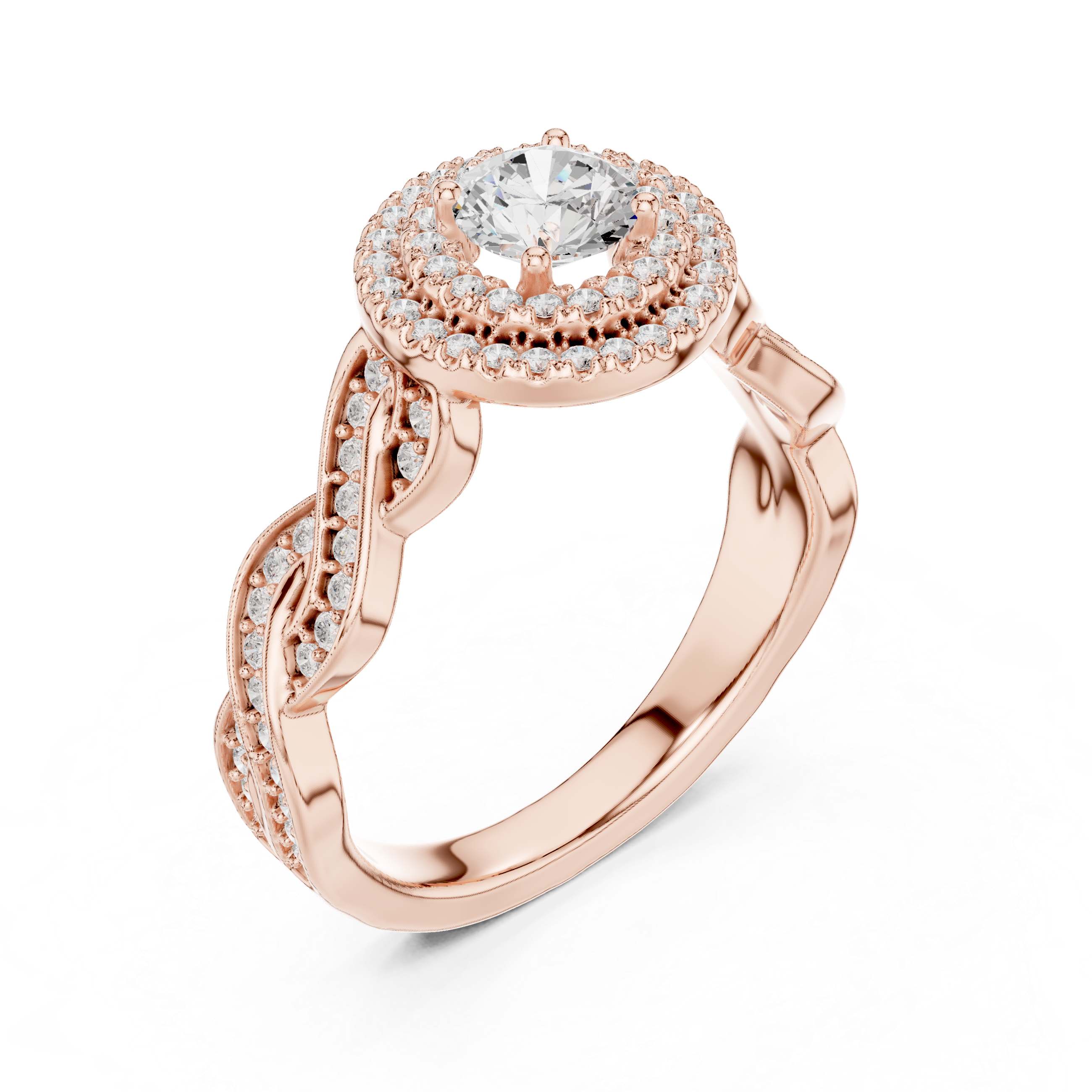 Twisted Infinity Halo Diamond Ring with Pave Band