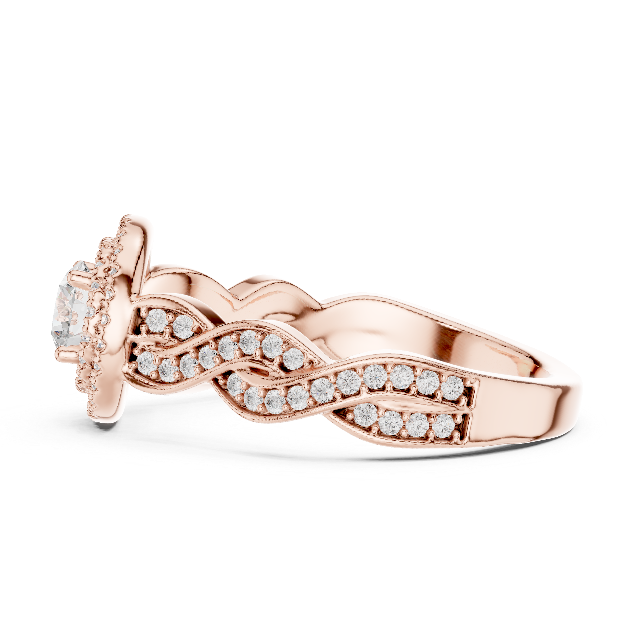 Twisted Infinity Halo Diamond Ring with Pave Band