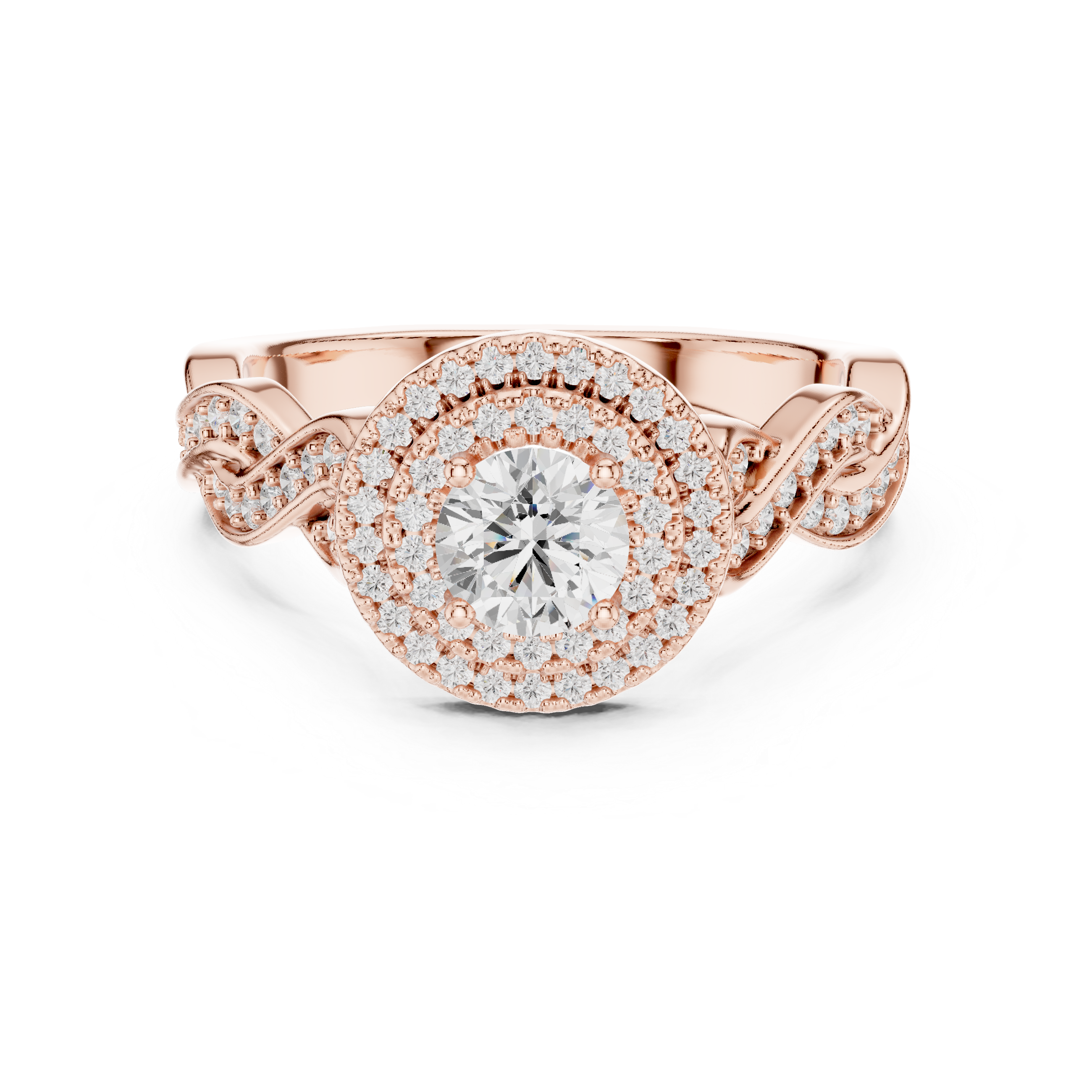 Twisted Infinity Halo Diamond Ring with Pave Band