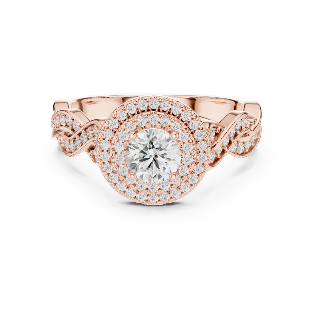 Twisted Infinity Halo Diamond Ring with Pave Band