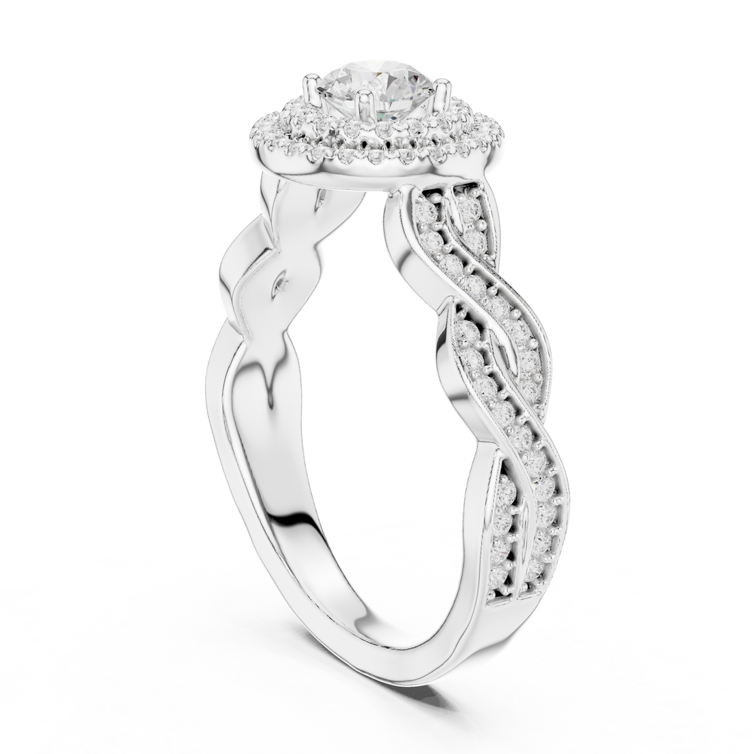 Twisted Infinity Halo Diamond Ring with Pave Band