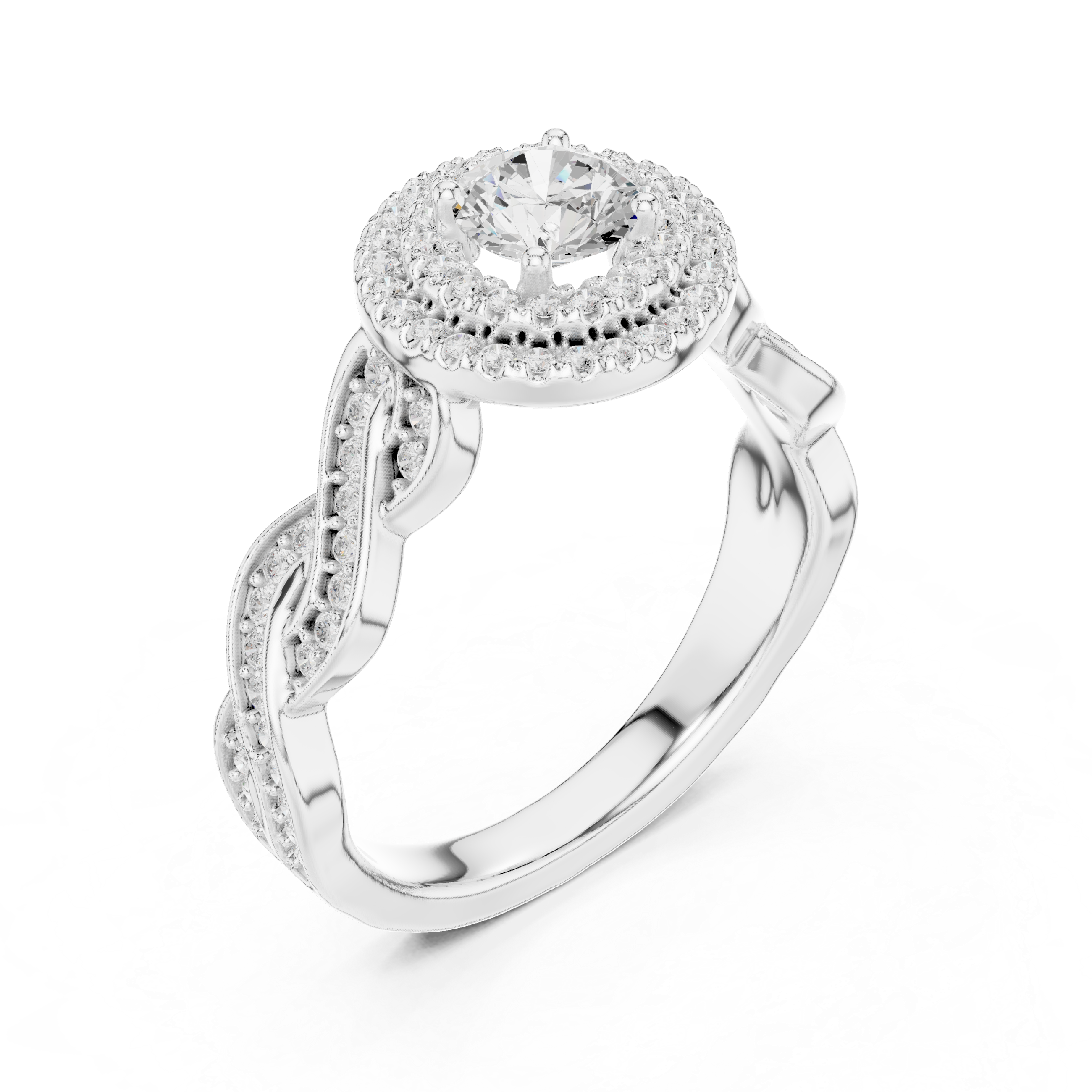 Twisted Infinity Halo Diamond Ring with Pave Band