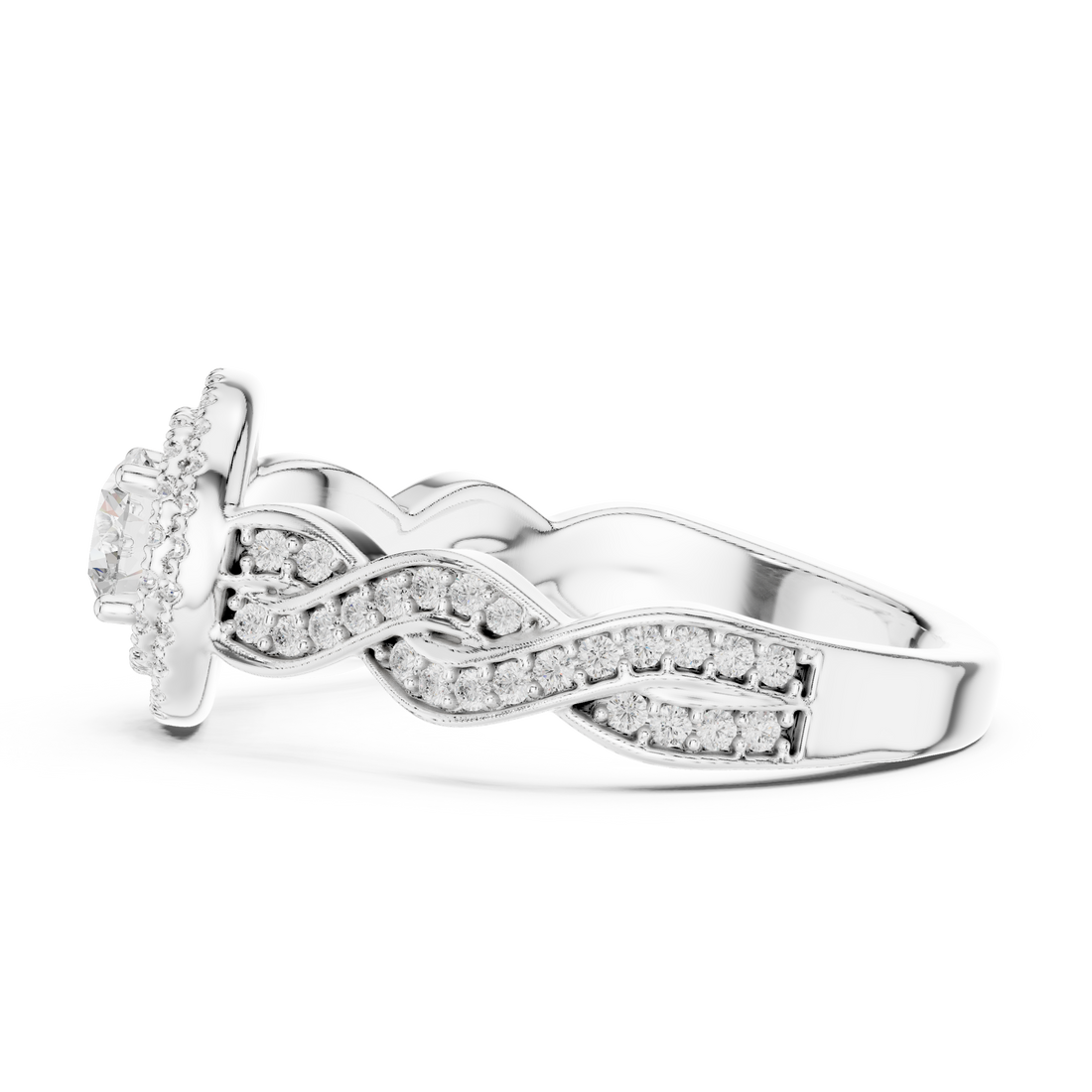 Twisted Infinity Halo Diamond Ring with Pave Band