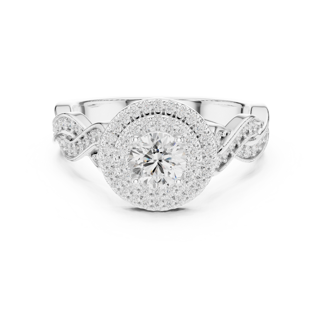 Twisted Infinity Halo Diamond Ring with Pave Band