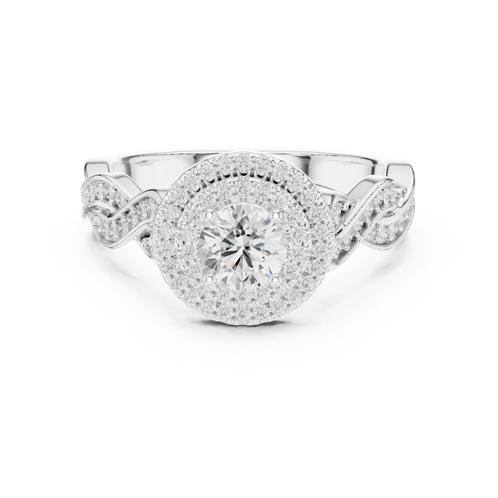 Twisted Infinity Halo Diamond Ring with Pave Band