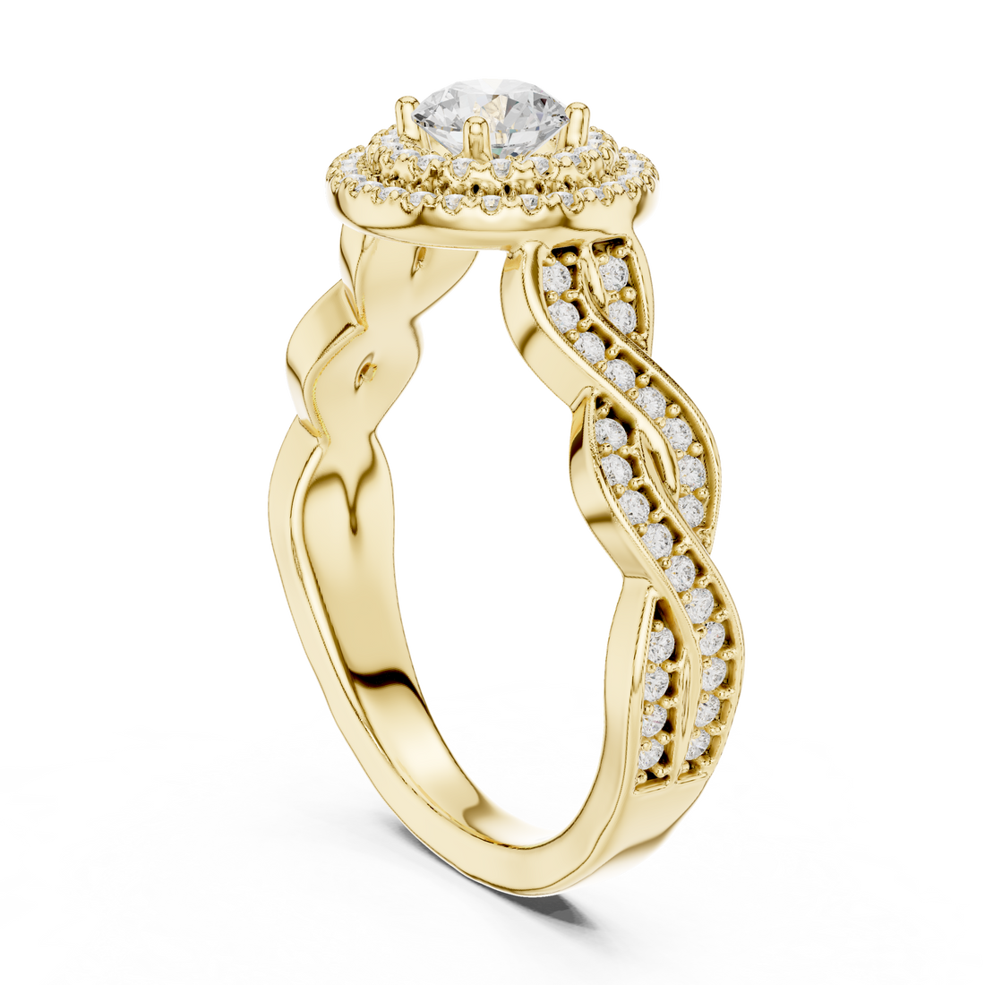 Twisted Infinity Halo Diamond Ring with Pave Band