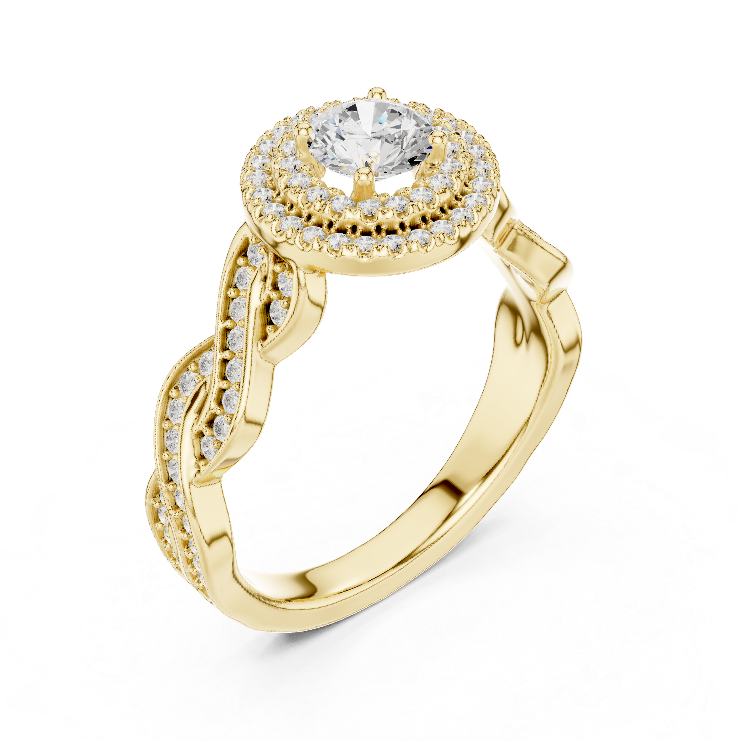 Twisted Infinity Halo Diamond Ring with Pave Band