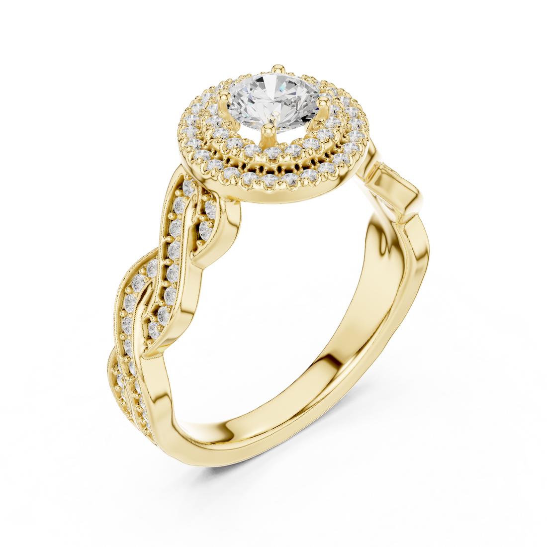 Twisted Infinity Halo Diamond Ring with Pave Band