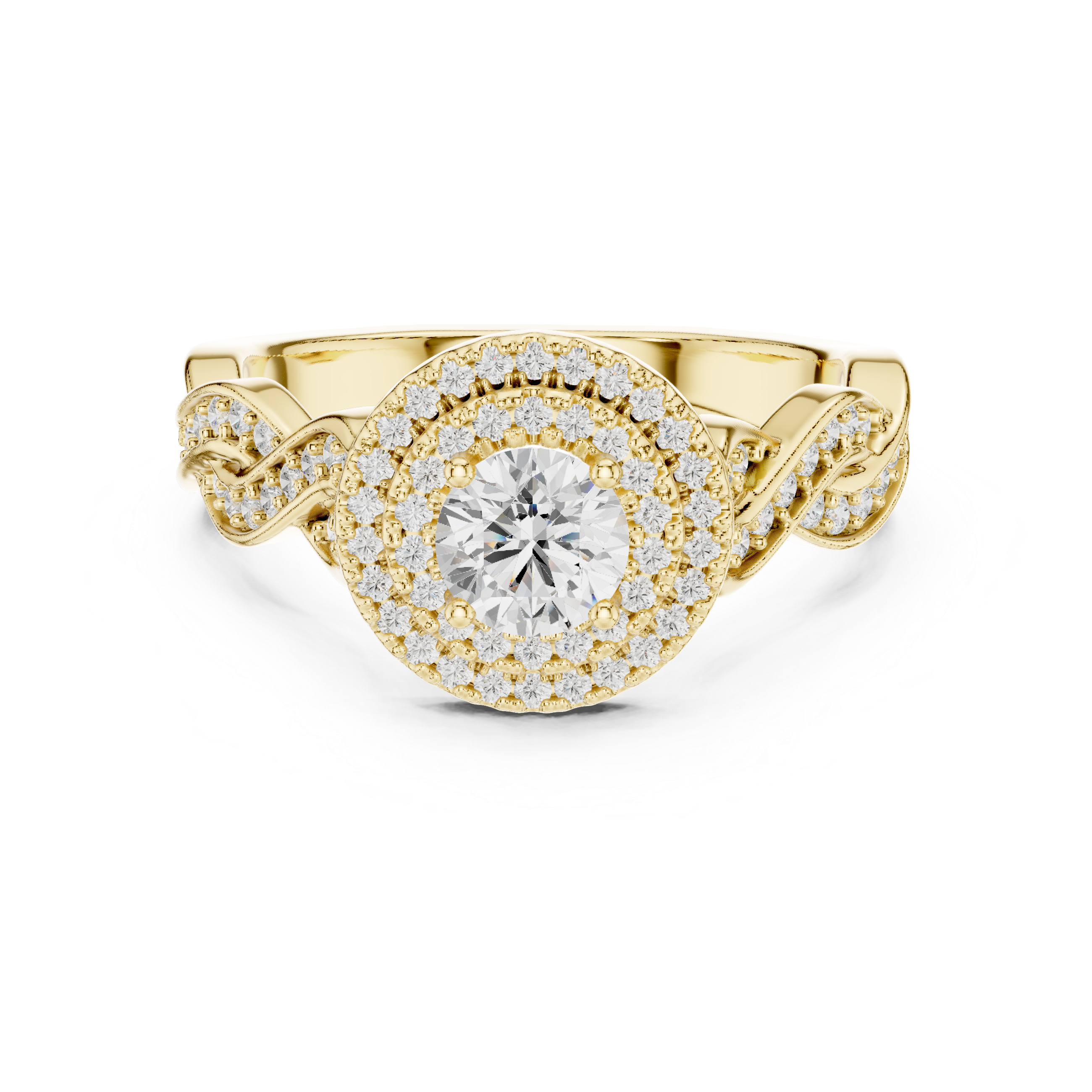 Twisted Infinity Halo Diamond Ring with Pave Band